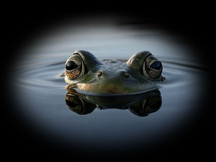 Frog eyes breaking the water surface